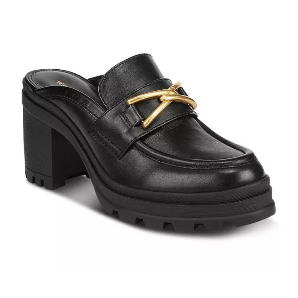 Veronica Beard Black Mules with Gold Detail